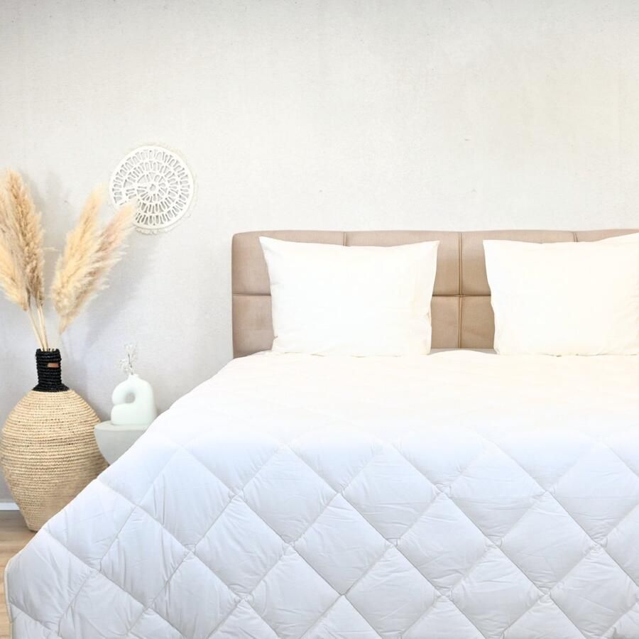 HappyBed Premium All year dekbed enkel 160x200 Twijfelaar dekbed Wasbaar dekbed zonder overtrek Bedrukt dekbed zonder hoes Hoesloos Dekbed met Print Off white