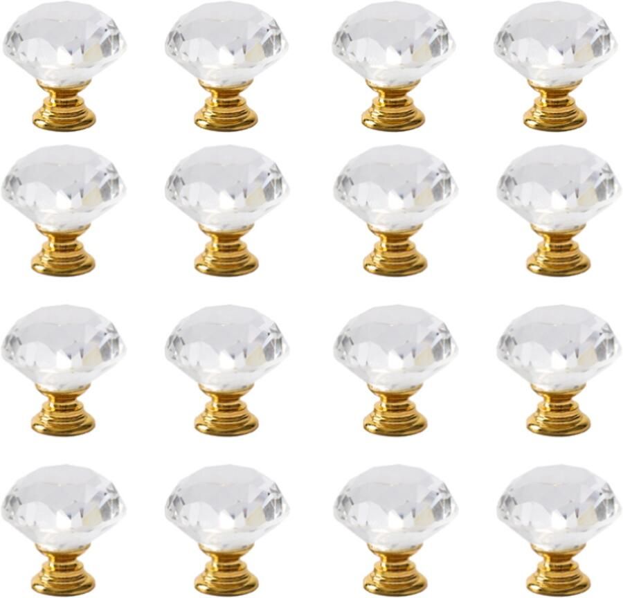 Hardware Trekken 10 stuks 30 mm diamantvormige ladeknoppen van glas Aluminiumlegering met schroeven helder goud sokkel kastdeur knop voor meubels of keukenkasten