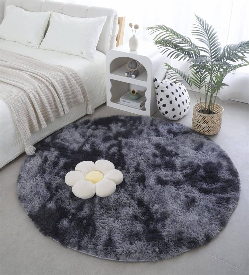 Harig zacht tapijt rond pluizig antislip tapijt moderne wooncultuur woonkamer slaapkamer kinderkamer woonkamer (120 x 120 cm donkergrijs)