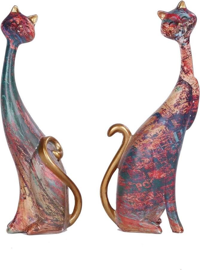Hars olieverfschilderij standbeeld katten thuiskantoor hotel boekenplank bureau decoratie 24cm hoog paars 2 stuks (rood)