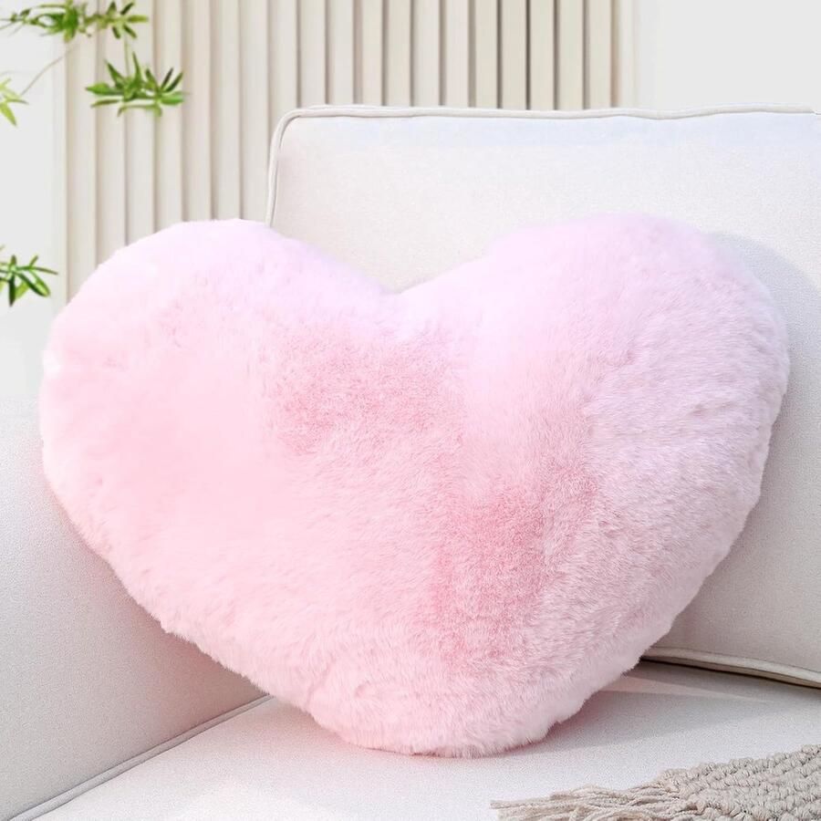 Hartkussen lichtroze hartvormig kussen knuffelkussen liefdes sierkussen esthetisch pluche kussen voor woonkamer bank slaapkamer bed cadeau 26 x 36 cm