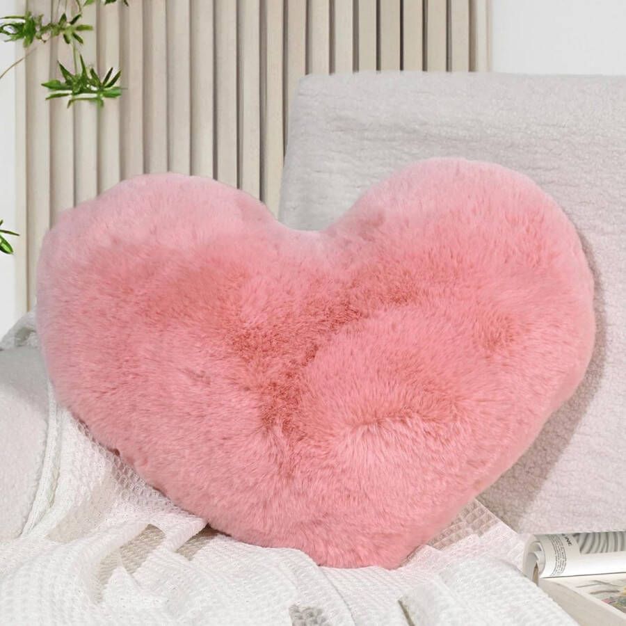 Hartkussen roze hartvormig kussen knuffelkussen liefdes sierkussen esthetisch pluche kussen voor woonkamer bank kind slaapkamer bed cadeau 26 x 36 cm