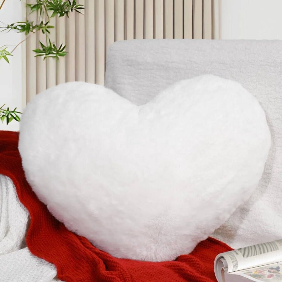 Hartkussen wit hartvormig kussen knuffelkussen liefdes sierkussen esthetisch pluche kussen voor woonkamer bank kind slaapkamer bed cadeau 38 x 48 cm