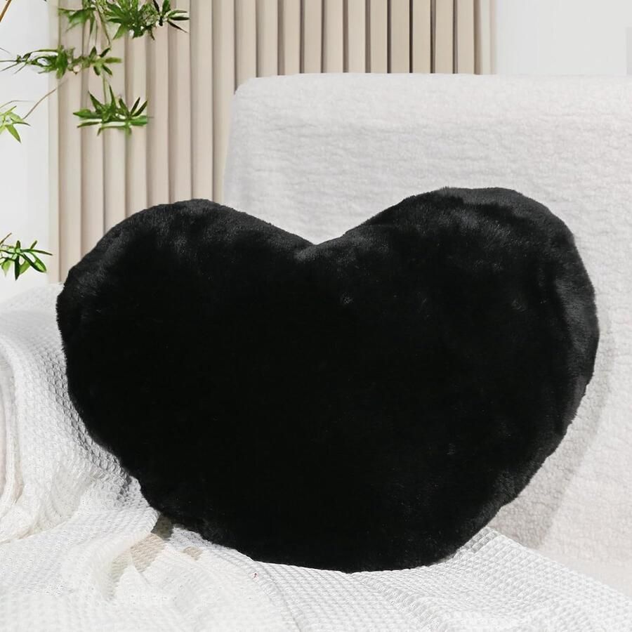 Hartkussen zwart hartvormig kussen knuffelkussen liefdes decoratief kussen esthetisch pluche kussen voor woonkamer bank kind slaapkamer bed cadeau 38 x 48 cm