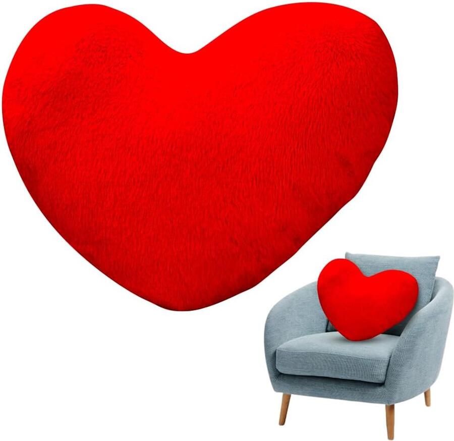Hartvormig Knuffelkussen Fluffy Super Zacht Decoratief Kussen Pluche Kussen voor Woonkamer Sofa Slaapkamer Bed Cadeau 18 x 14 Inch (Rood)