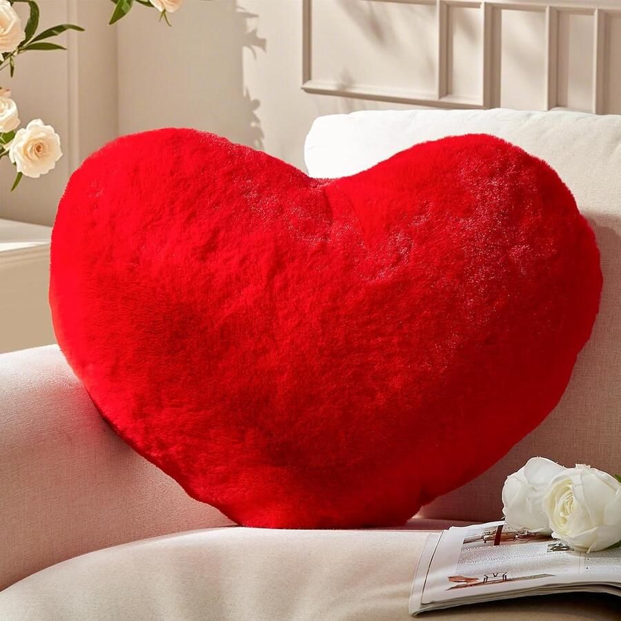 Retadou Hartvormig kussen rood hartvormig kussen knuffelkussen liefdessierkussen esthetisch pluche kussen voor woonkamer bank kind slaapkamer bed cadeau 38 x 48 cm