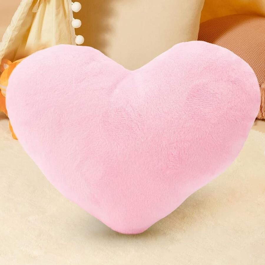 Hartvormig Kussen Roze 18 x 14 inch Knuffel Kussen Love Pluche Sierkussen voor Woonkamer Bank Slaapkamer