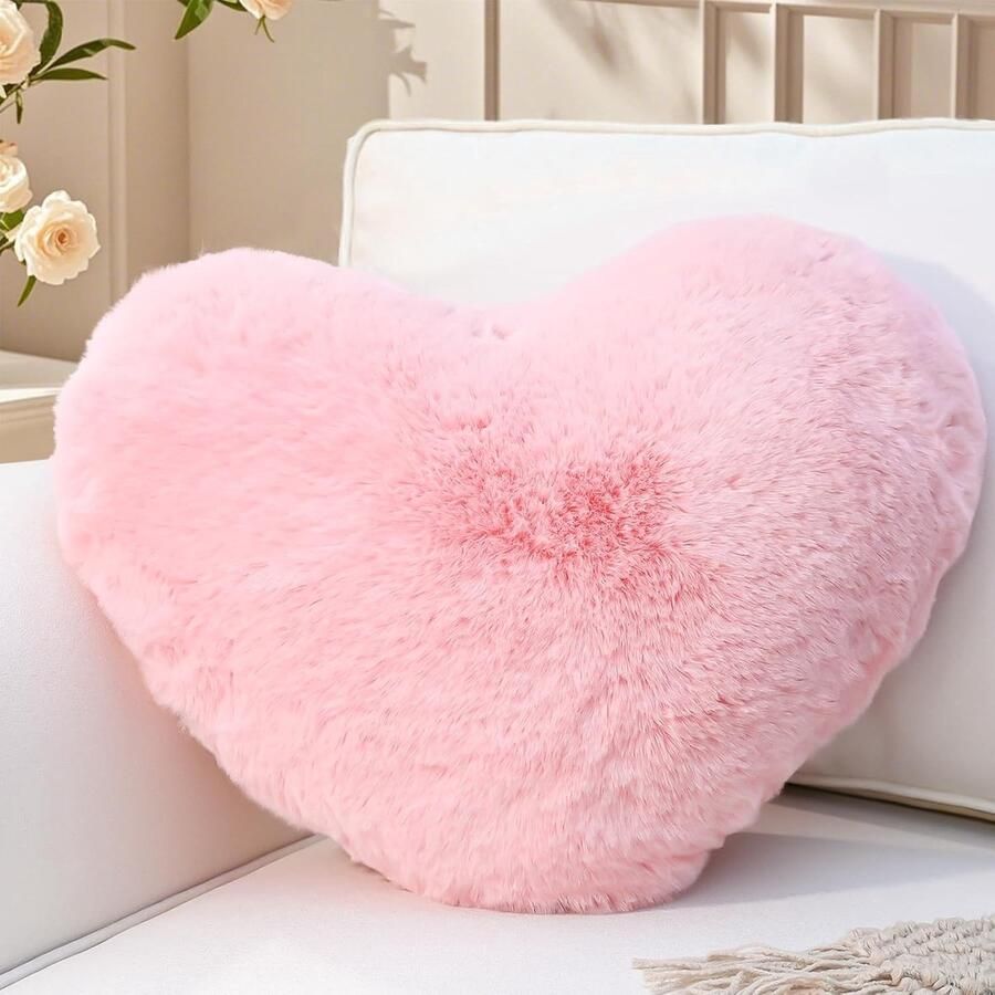 Retadou Hartvormig kussen roze hartvormig kussen knuffelkussen liefdessierkussen esthetisch pluche kussen voor woonkamer bank slaapkamer bed cadeau 38 x 48 cm