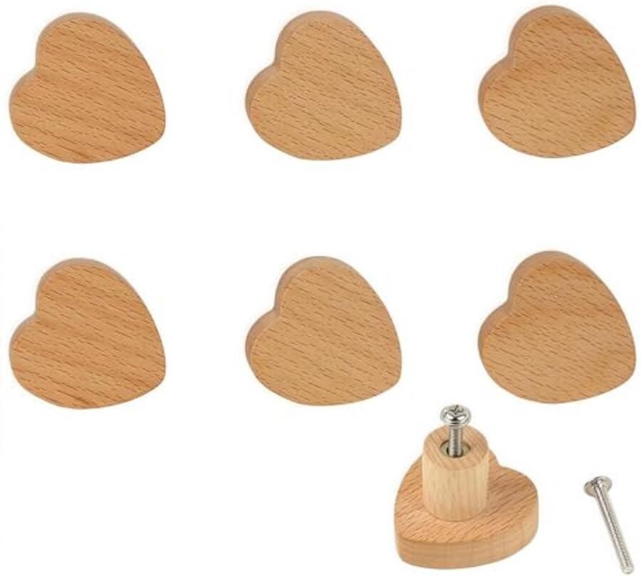 Hartvormige Kastknoppen 6 Stuks Hoogwaardig Houten Deurknoppen voor Natuurlijke Decoratie