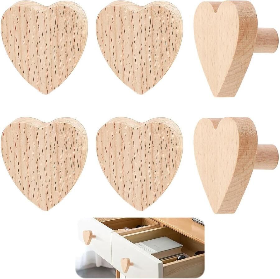 Hartvormige kastknoppen 6 stuks massief hout natuurlijke textuur