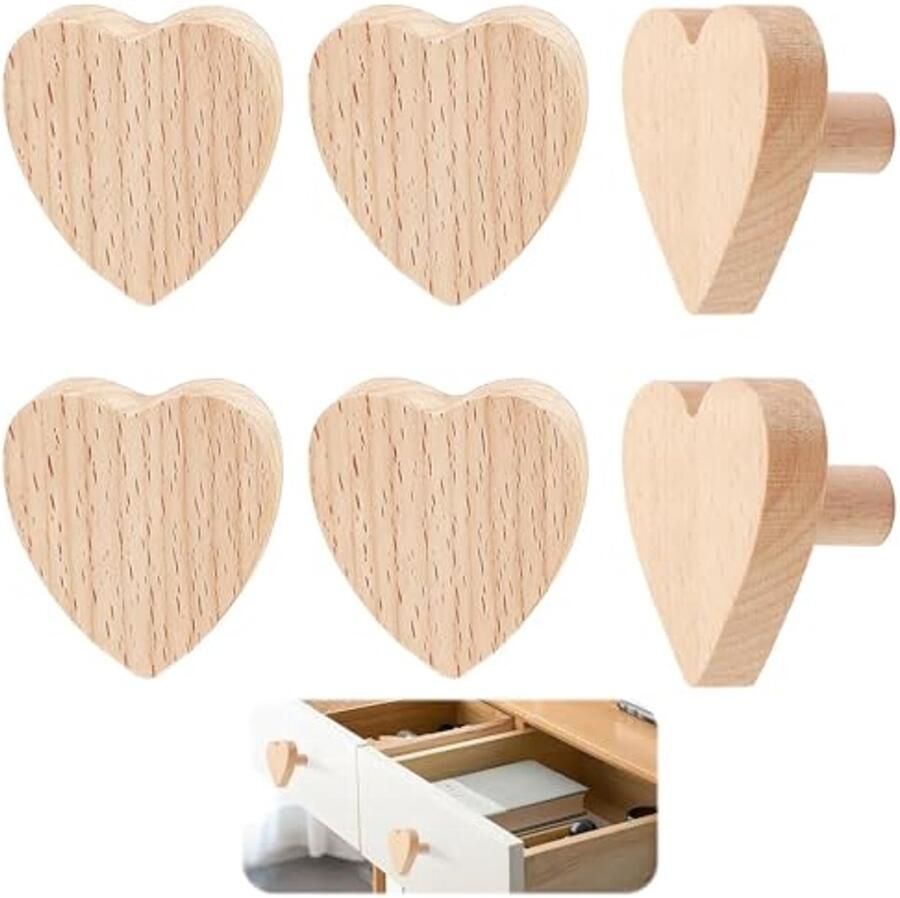 Hartvormige Kastknoppen van Massief Hout 6 Stuks