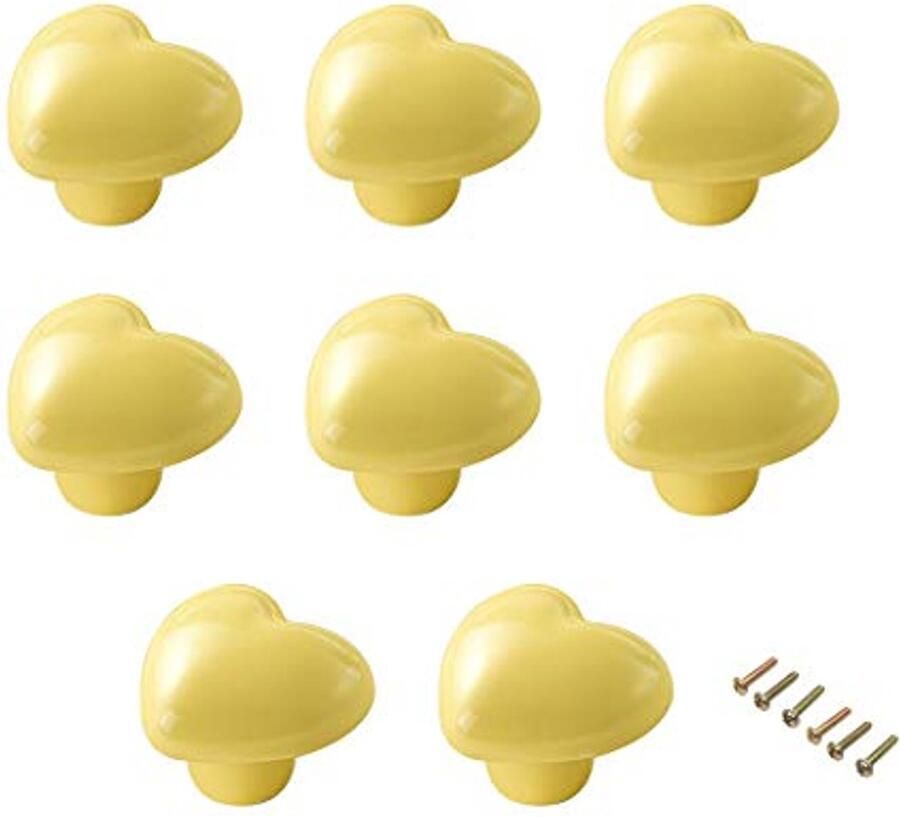 Hartvormige keramische kastgrepen Geel 8 stuks voor keuken en kinder kamers