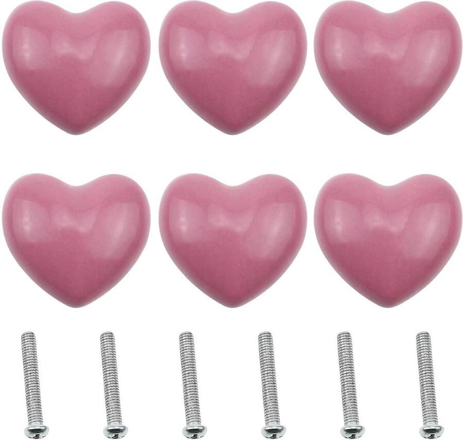 Hartvormige keramische kastknoppen Roze 6 stuks