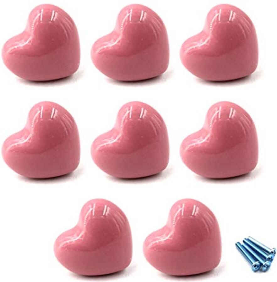 Hartvormige Keramische Kastknoppen Roze 8 Stuks voor Keuken en Kinderkamer