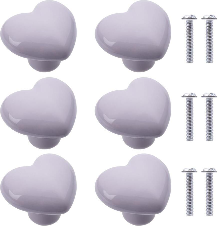 Hartvormige keramische knoppen kleurrijk en schattig set van 6