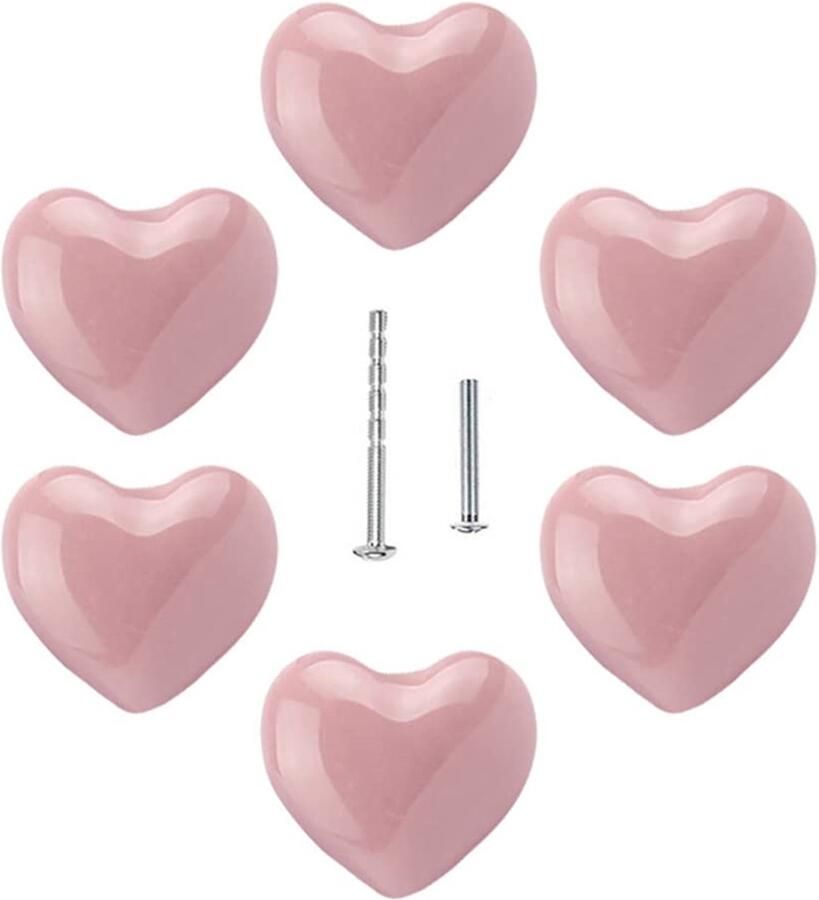 Hartvormige Keramische Knoppen Schattige Handgrepen voor Kinderen 6 Stuks Roze