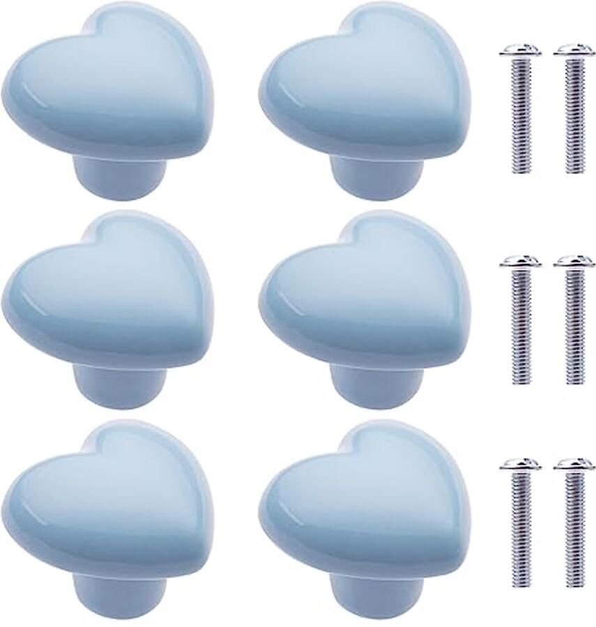 Hartvormige keramische meubelknoppen set van 6 Lichtblauw