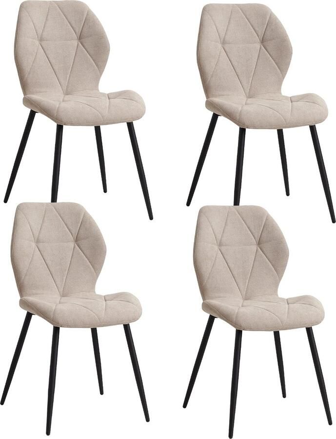 J&R Eetkamerstoelen set van 4 stoelen Keukenstoelen Eettafel stoel Gestoffeerd Linnen Gewatteerd Metalen poten Eetkamer Restaurant Beige