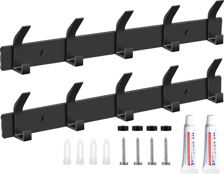 Hatanse Kapstokhaken Zwart 2 stuks 5 Haken Aluminium