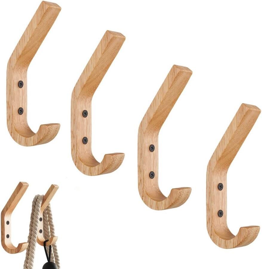 Hazrcvr kapstokhaken hout 4 stuks kapstokhaken houten wandhaken rek wandhaken hout eiken handdoekhaken natuurlijke houten wandhaken hout vintage natuurlijke kapstokhaken hout handgemaakte kapstokhaken