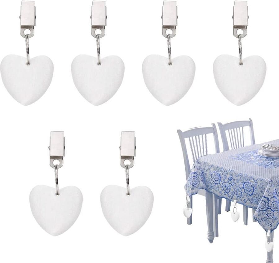 Hazrcvr Tafelkleedgewichten 6 stuks Tafelkleedgewichten Marmeren tafelkleedklemmen Tafelkleedgewicht Tafelkleedclip Hartvormige stenen tafelkleedgewichten met clips
