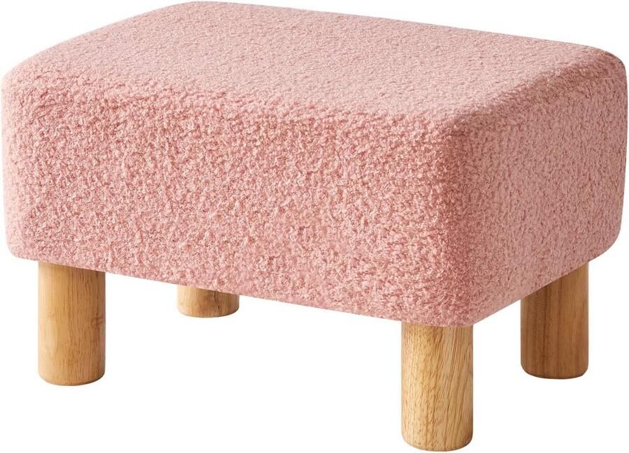 Allecto Plus Voetenbank van Teddy Fluweel met Houten Poten Zitkruk voor Woon- en Slaapkamer 40 x 29 x 25 cm Comfortabel en Stijlvol!