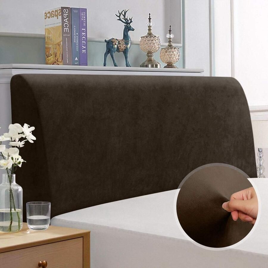 Headboard Cover Elastic Protective Cover Solid Color All-Inclusive Design Brown 120-140CM hoofdbord hoes elastische