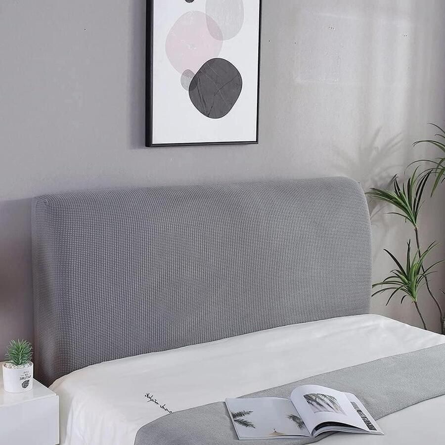 Headboard Cover Grey Protection Solid Design 180cm Stretch Washable Plain Removable for Bedroom Washable Plain Removable Headboard Cover Grey hoofdbord hoes elastische
