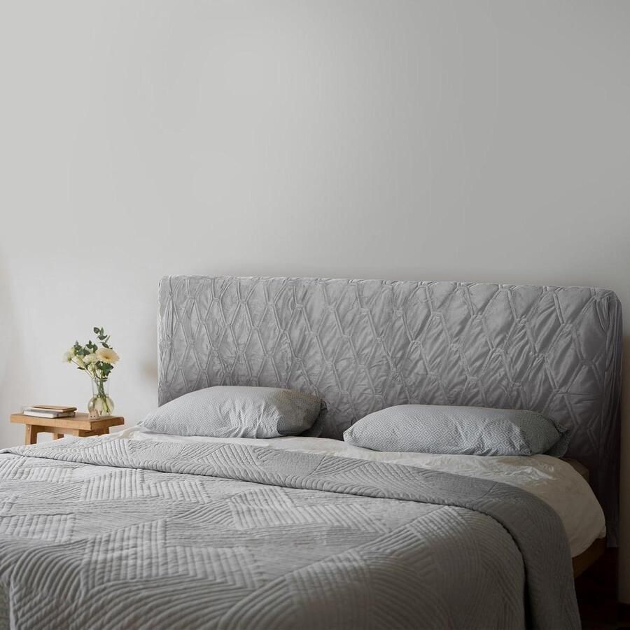Headboard Cover with Pockets Premium Heavyweight Polyester Velvet Style Cover for Double Bed Durable Stretch Grey 54 Inch Width x 24 Inch Height hoofdbord hoes elastische