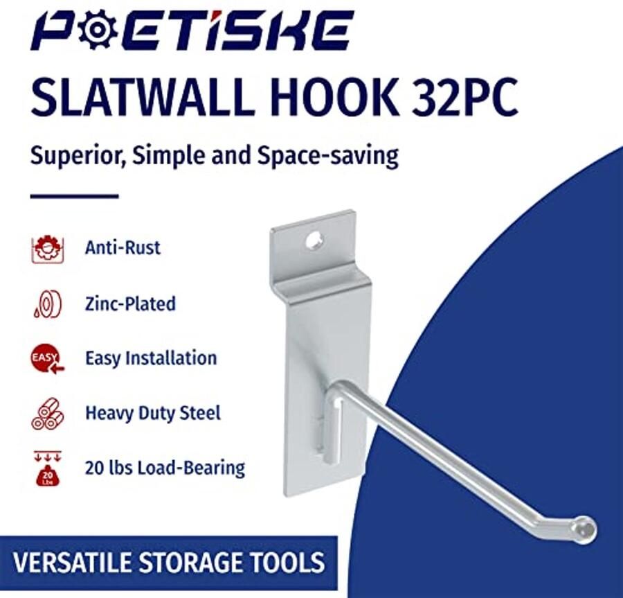 Heavy Duty 10 inch Slatwall Hook Set Garage Organizer Ladder Shovel Folding Chair Hanger 32 pieces