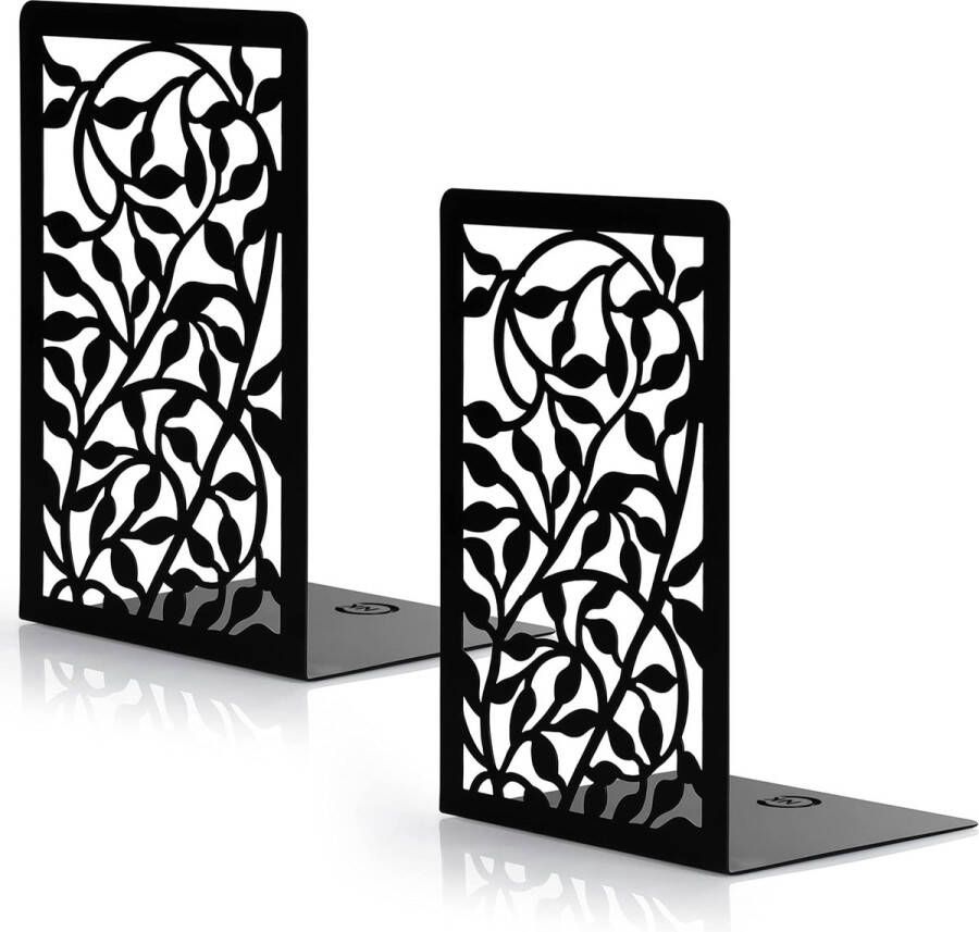 Heavy Duty Boekensteunen Metaal Zwart met Bloemmotief (1 paar) Antislip Boekensteun Zwart voor Boeken & CD's Houder voor Mappen Planken Kantoor Bibliotheek Thuis en School