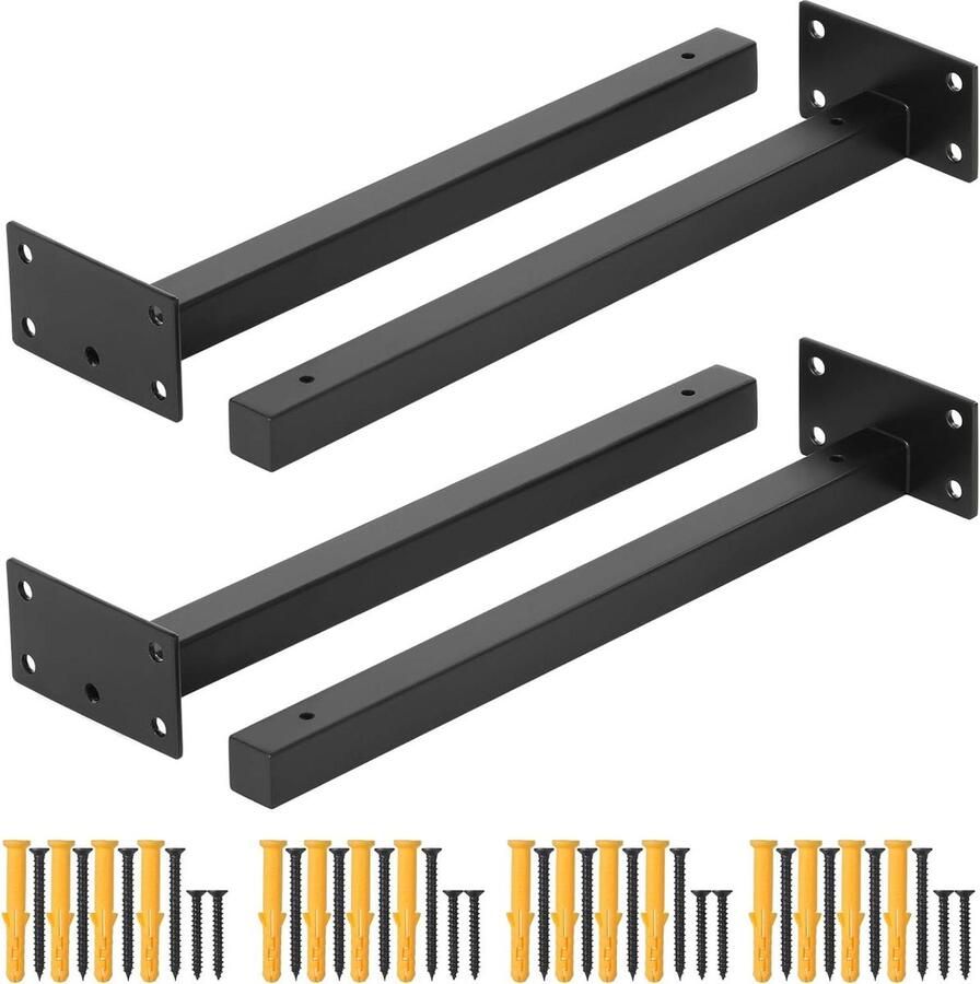 Heavy Duty Industriële Zwarte Plankbeugels 4 stuks Wandgemonteerde Metalen Rekken Ondersteuning 20 mm dik 40-60 kg (12 inch) Faankiton