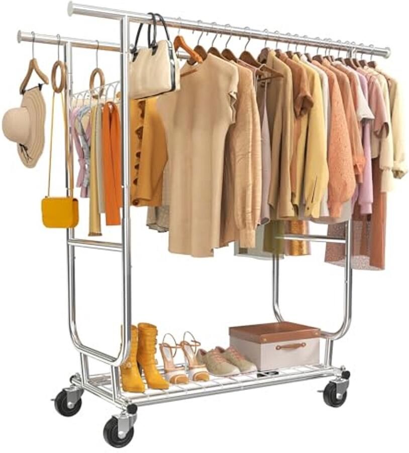 Heavy Duty Kledingrek 600 lbs Opvouwbaar en Draagbaar met Wielen