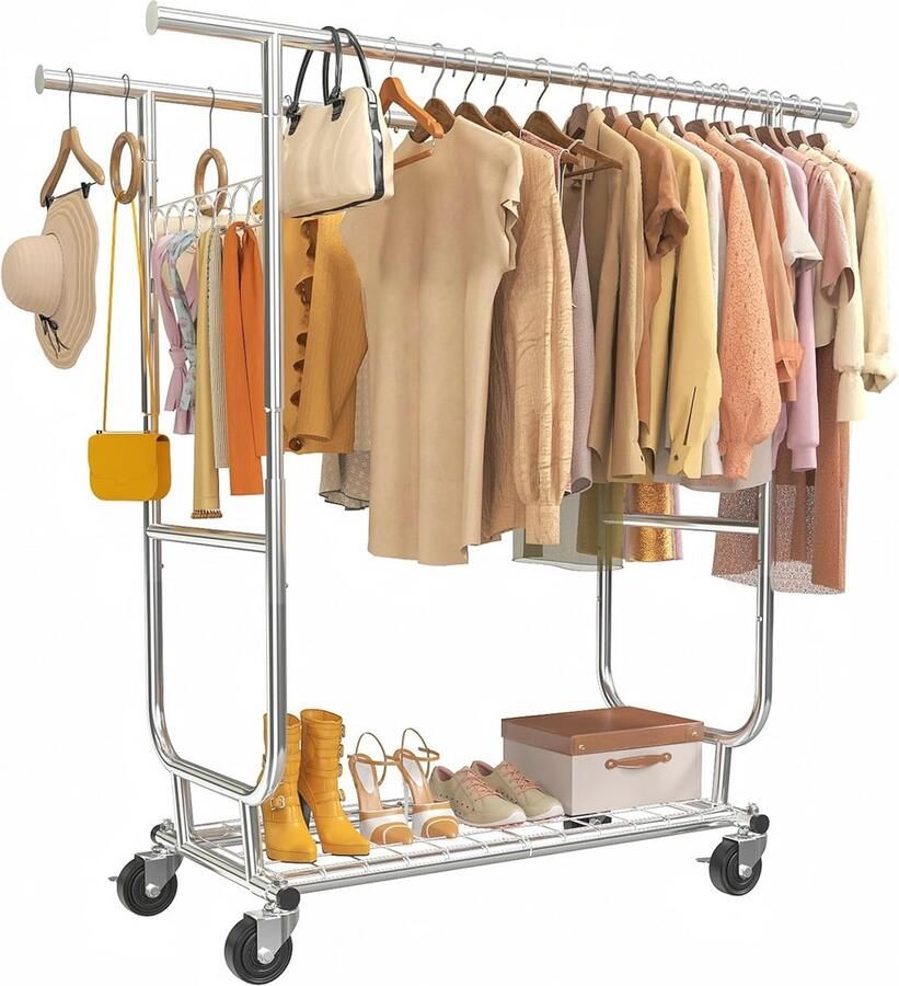 Kledingrek Heavy Duty Met Wielen Kleding Opbergen Opvouwbaar & Verstelbaar 100 x 50 cm Goud