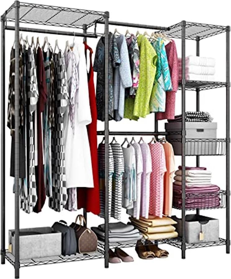 Heavy Duty Kledingrek met 6 Lagen Verstelbare Kledingkast voor Max 700 kg Vrijstaand Opbergsysteem