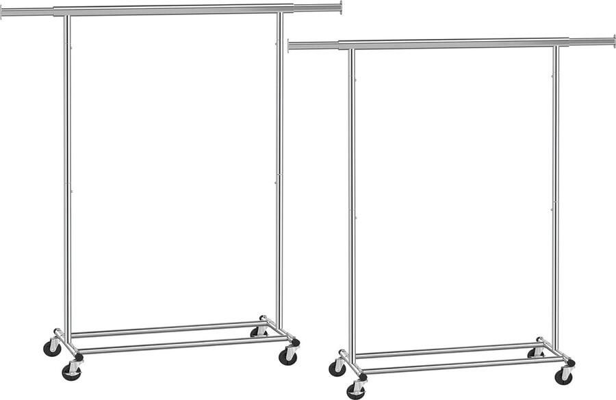 Heavy Duty Kledingrek Set van 2 met Uitschuifbare Stang en Wielen – Belastbaar tot 90 kg