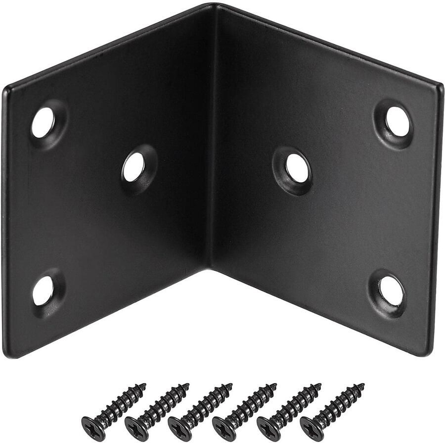 Heavy Duty L Brackets 50x500x50mm Black Stainless Steel Corner Brackets Angle Brackets with Screws Metal Support Bracket Plates for Shelves Furniture Pack of 4