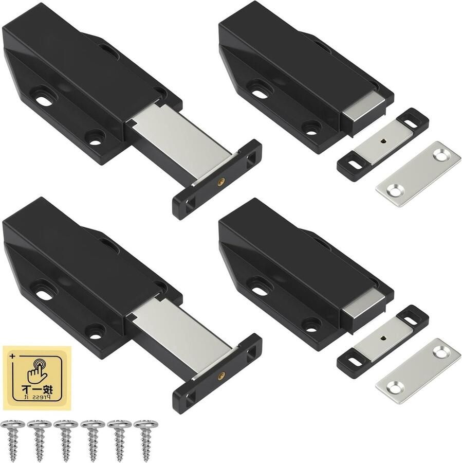 Push to Open Deurvangers 4-pack Kast Magnetische Push Deurvangers Zwarte Kast Duw Latch Ontgrendel Deurmagneet Keuken Lade Sluiter Duw Opener voor RV Deurdemper Grote Garderobekast Sluiting - Foto 2
