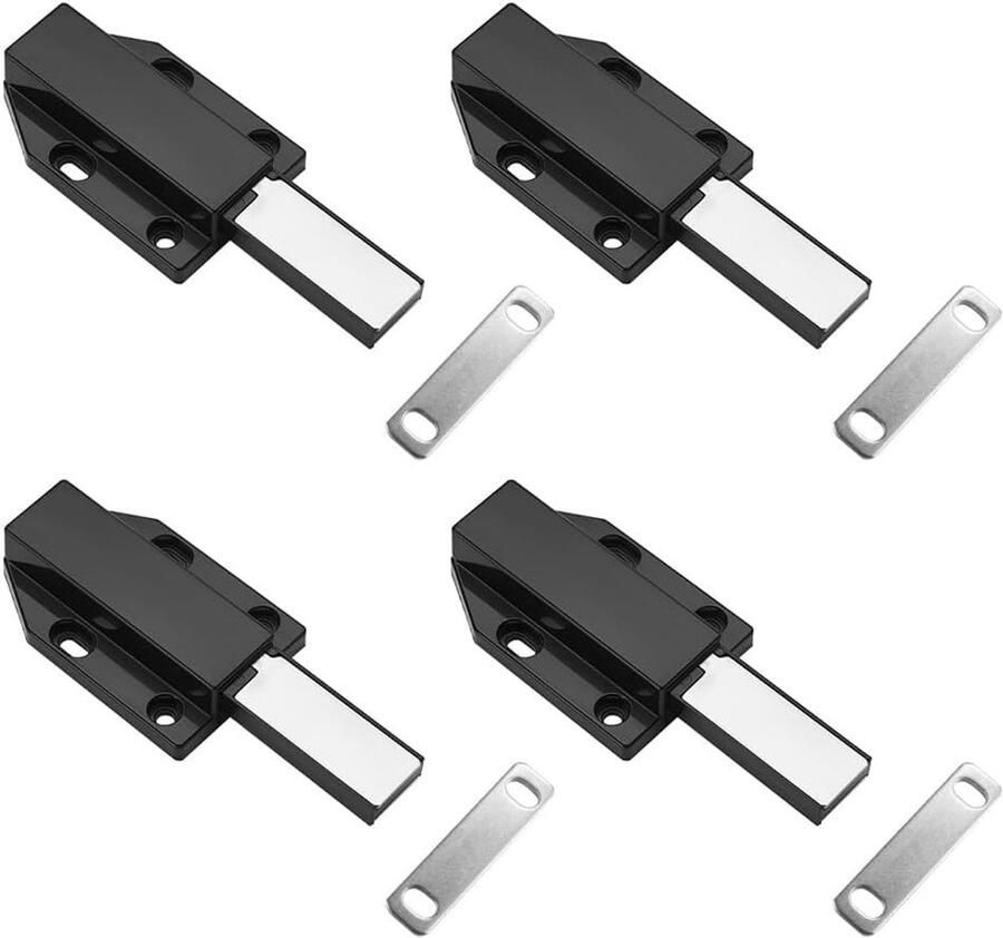 Push to Open Deurvangers 4-pack Kast Magnetische Push Deurvangers Zwarte Kast Duw Latch Ontgrendel Deurmagneet Keuken Lade Sluiter Duw Opener voor RV Deurdemper Grote Garderobekast Sluiting