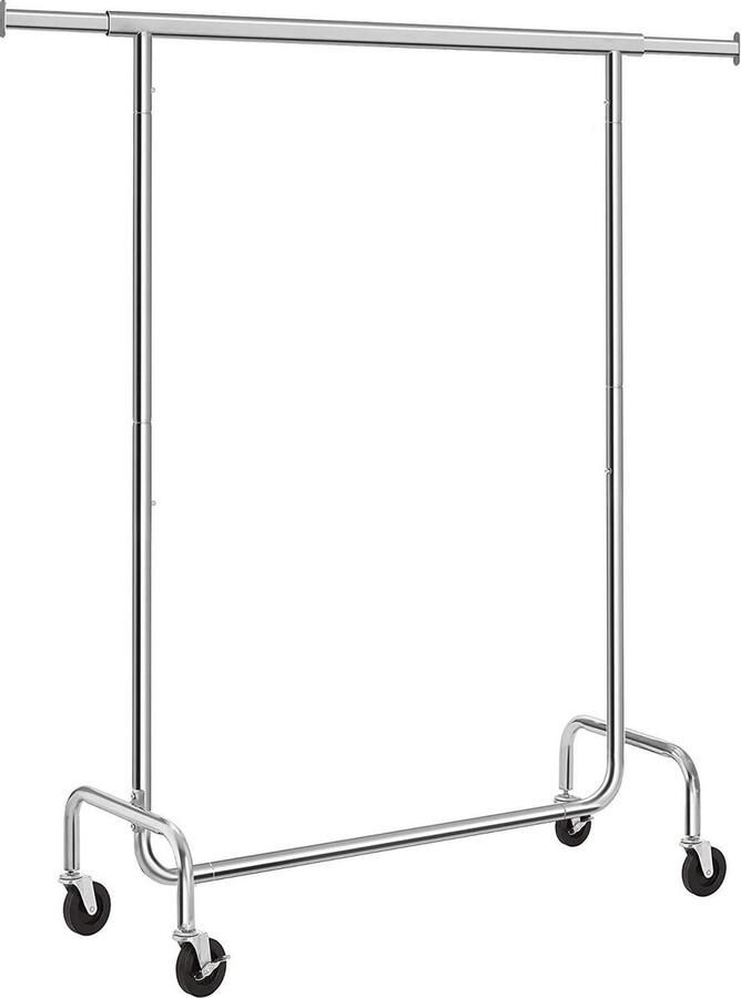 Heavy-Duty Metalen Kledingrek – Max. Draagvermogen 130 kg – Verstelbare Garderobe op Wielen – Lengte 110-150 cm – Verchroomd – HSR11S
