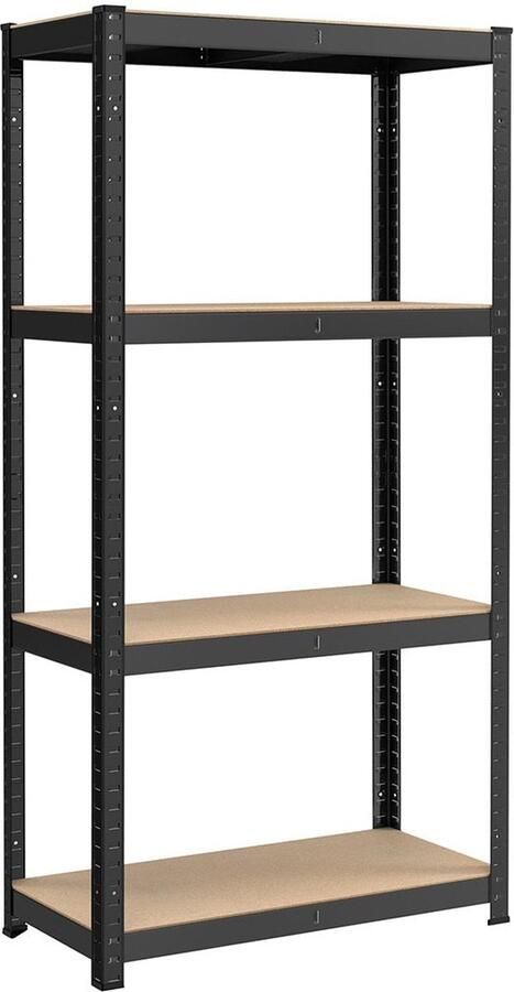 Rootz Living Rootz Black Load Shelf Opbergrek Stellingkast Gepoedercoat staal MDF Heavy Duty 40cm x 80cm x 160cm