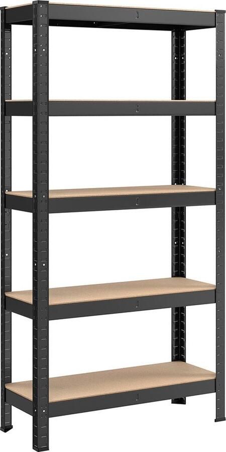 Rootz Living Rootz Heavy Duty Zwart Opbergrek Stellingkast Stalen frame MDF-planken Grote capaciteit Eenvoudige montage 30 cm x 75 cm x 150 cm