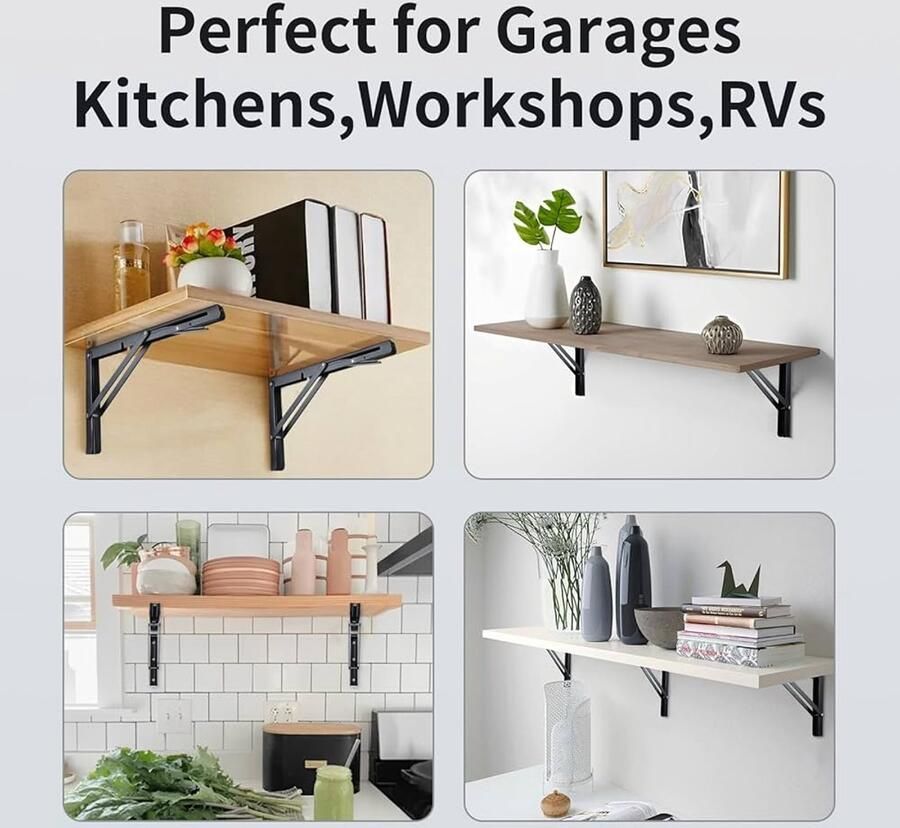 Heavy Duty opvouwbare plankbeugels zwart ruimtebesparend pack van 2 ijzer