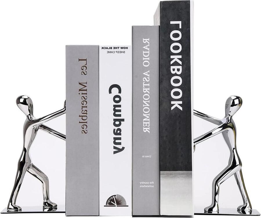 Heavy Duty RVS Kung Fu Man Boekensteunen Roestvrij Staal Boekeinde Creatief Metalen Boekenschild voor Thuiskantoor Bibliotheek Decoratie Modegeschenk met gratis verzending book ends
