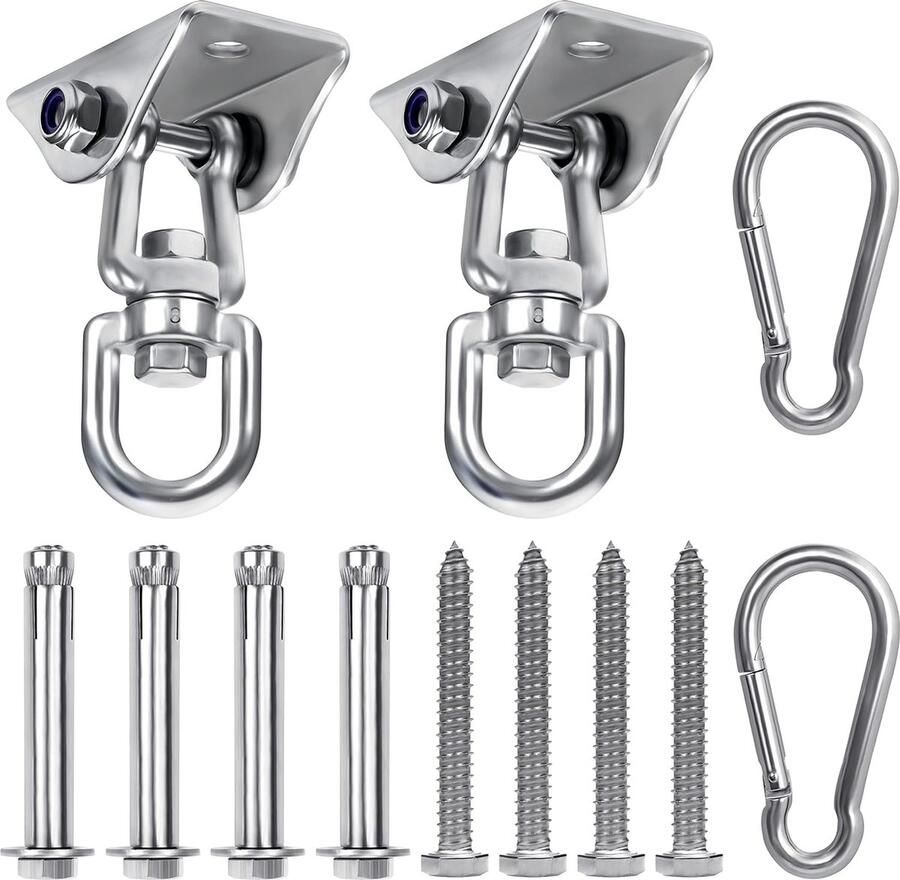 Heavy Duty Swing Hangers (2 Pack) – Stainless Steel 360 Degree Rotating Swivel Hooks with Screws 400kg Capacity for Concrete Wooden Sets Hammock Chair Sand Bag Swing Set