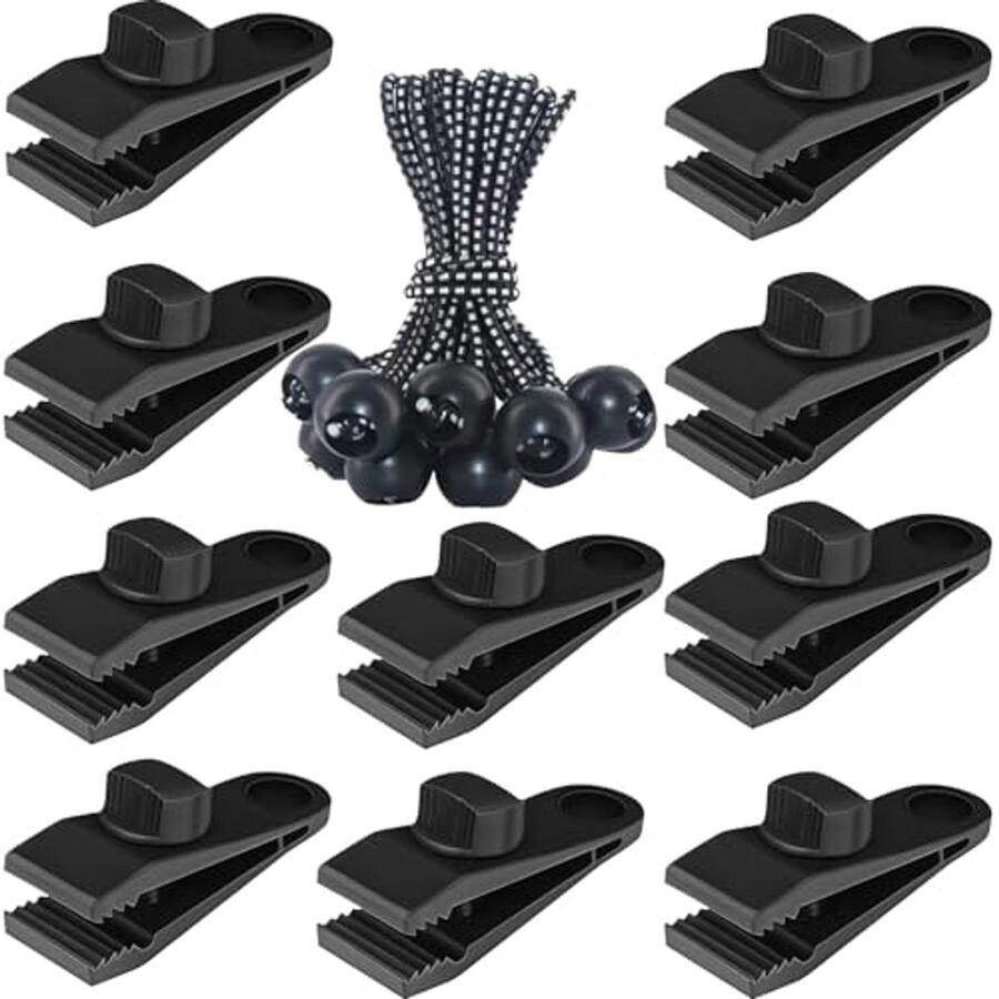Heavy Duty Tarp Klemmen en Bungee Clips 20 Stuks voor Campertenten Luifels en Auto's