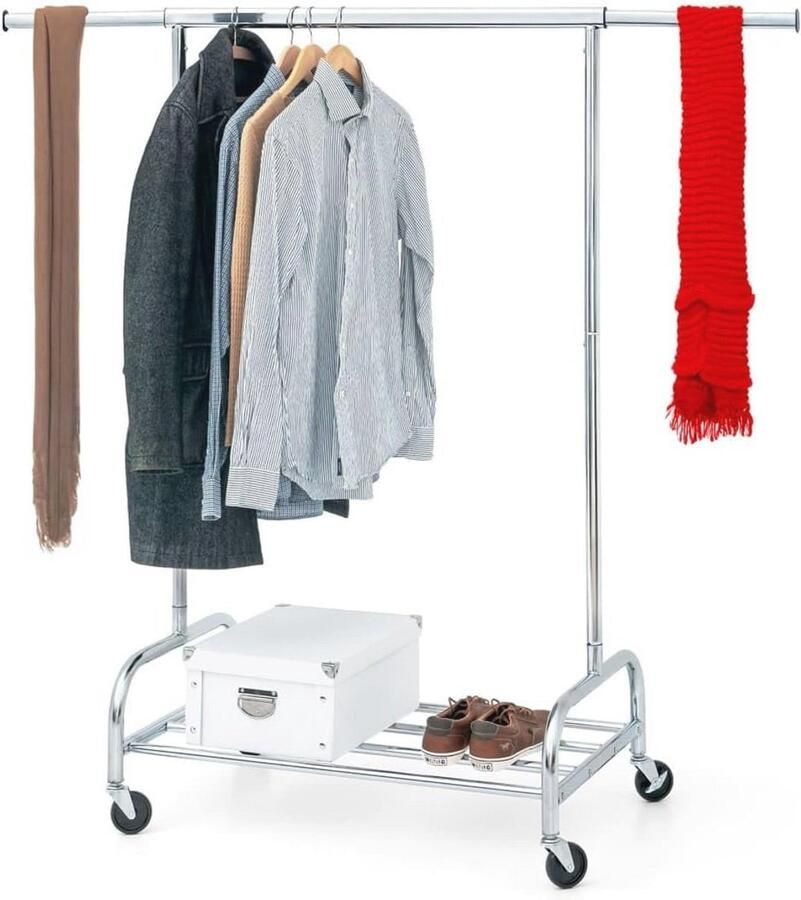 Heavy Duty Verrijdbaar Kledingrek Met Schoenenrek Stevig Verstelbaar Hangrek Op Wielen Geschikt Tot 100 Kilo