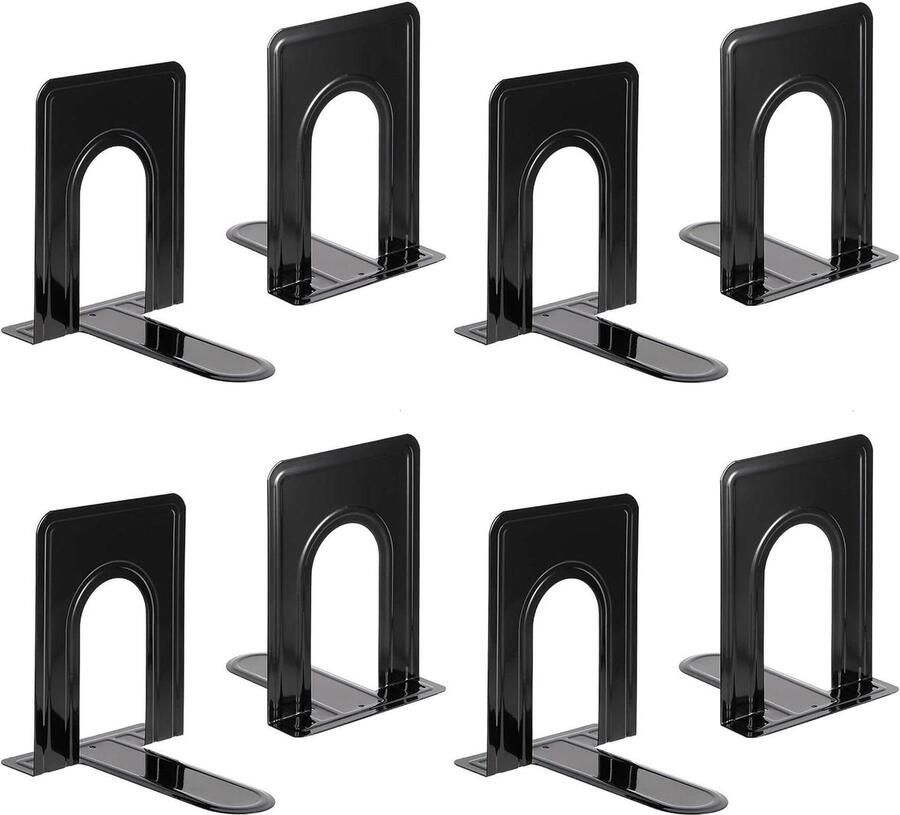 Heavy Duty zwarte boekensteunen met antislip basis geweldig voor bibliotheek kantoor thuis en school 4 paar book ends