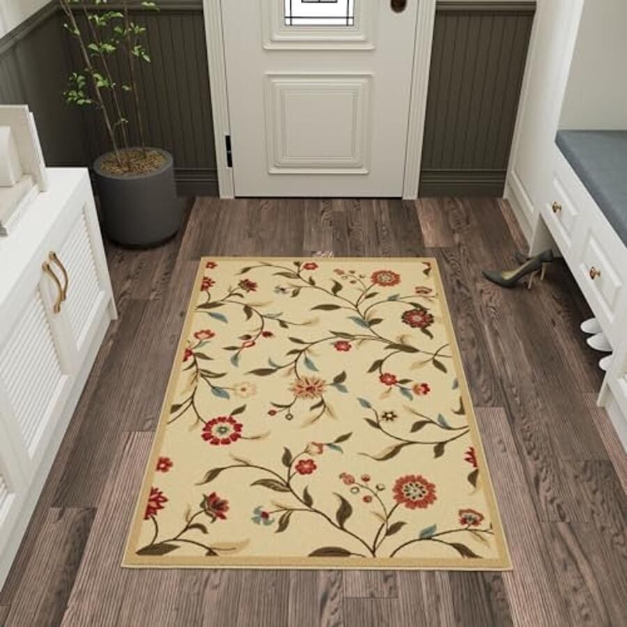 Hedendaags Bladerendesign Vloerkleed 100 cm x 150 cm Beige