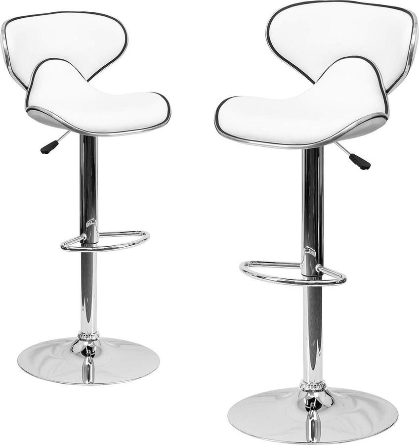Hedendaagse gezellige barkruk met verstelbare hoogte 2 stuks wit vinyl chromen voet half rugleuning Barkruk